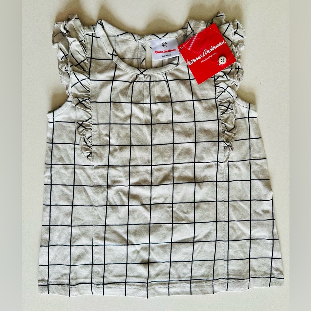 Hanna Andersson Checkered Flutter Sleeve Top - Size 100 (4)